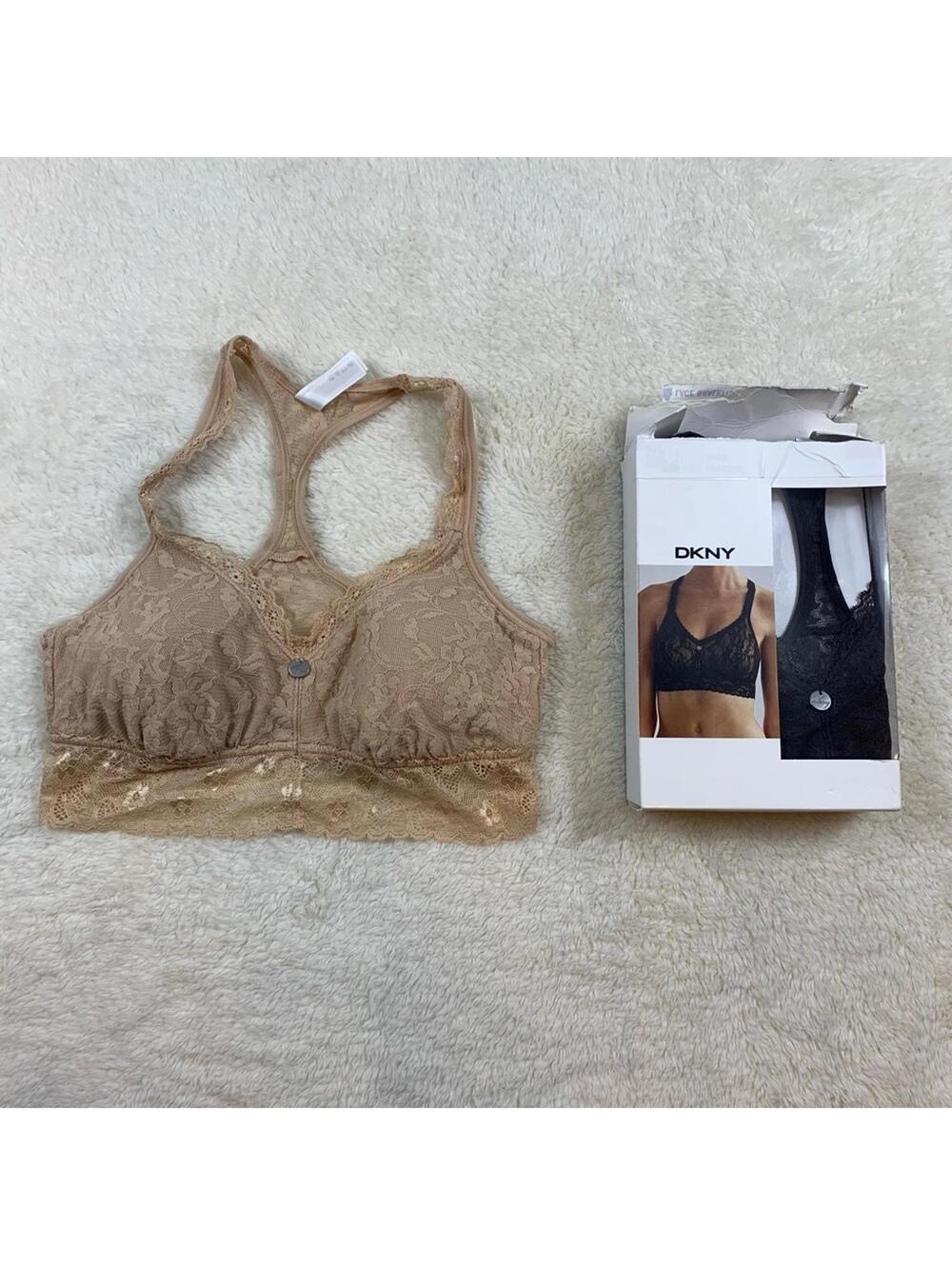 DKNY Women’s Lace Racerback Bralette Nude Brown Wireless Bra Lingerie